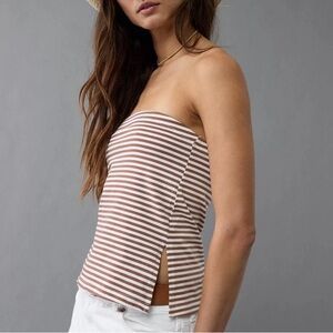 NWOT AERIE Brown & White Striped Tube Top 🤎🤍